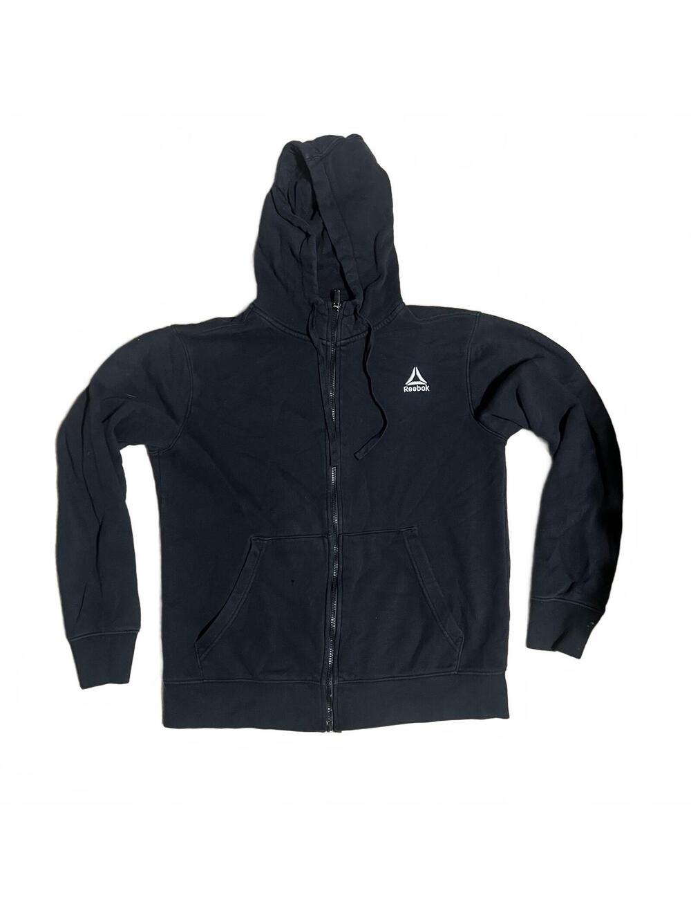 Reebok Black Full Zip Hooded Sweatshirt Hoodie with Embroidered Logo